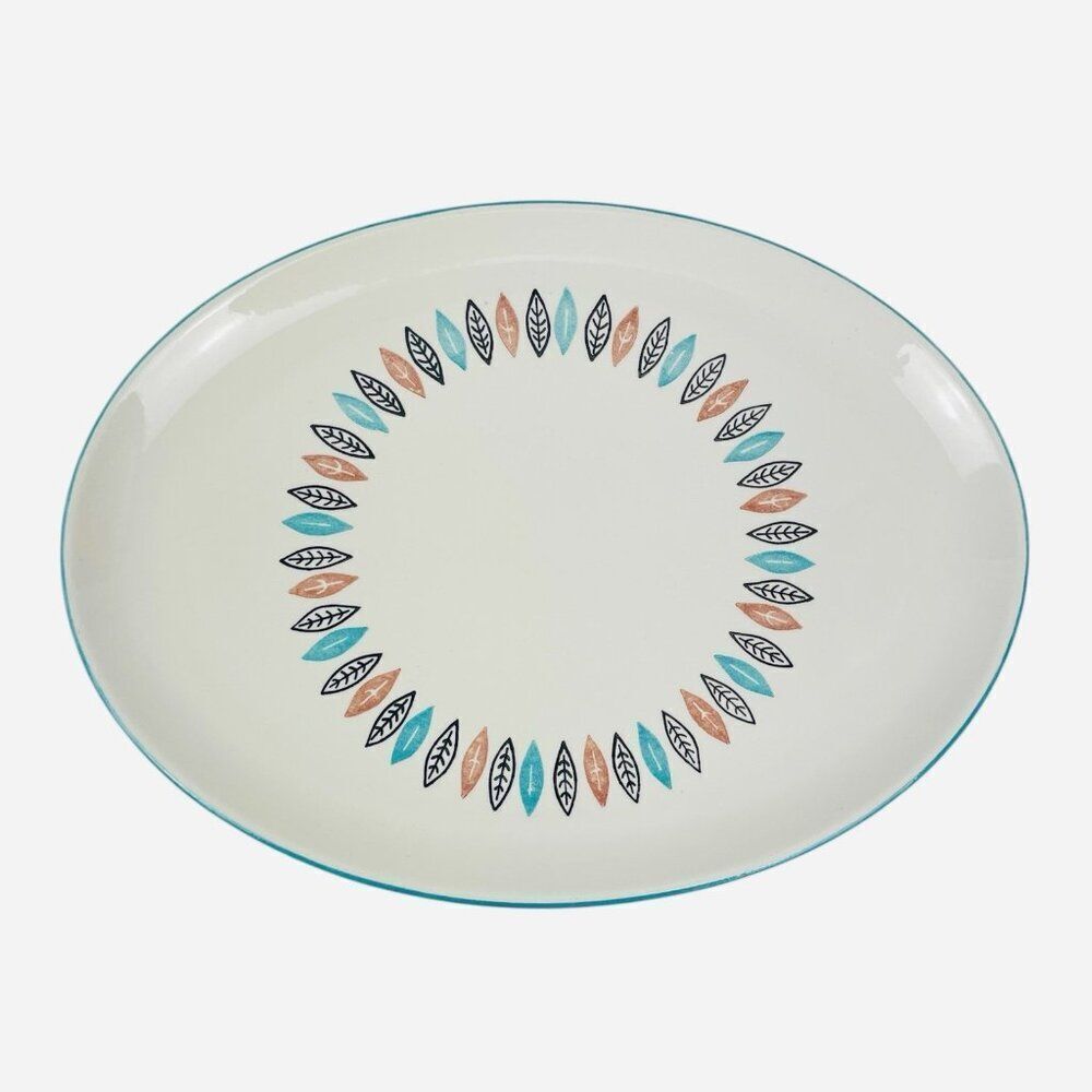 Vintage Marcrest USA Nordic Mint Colorful Leaves 13.75" Oval Serving Platter MCM